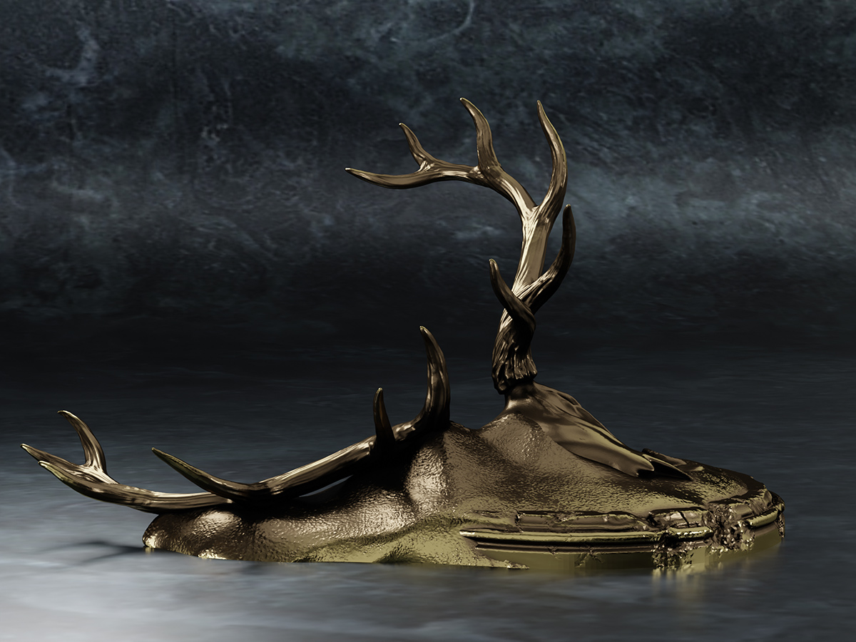 Elk Antlers on Pedestal. Sculptural Holder for Alternative Jewelry.